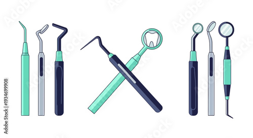 Dental Tools Illustration: A Set of Medical Instruments for Oral Healthcare Procedures
