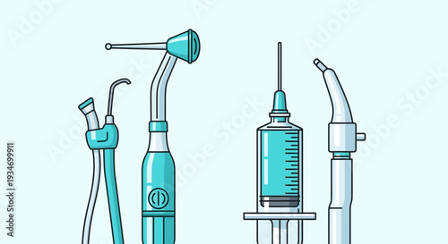 Dental Tools Illustration: Medical Instruments Depicted in Modern Artistic Minimalist Design
