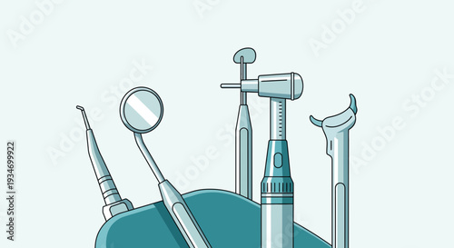 Dental Tools Illustration Featuring Various Instruments Essential For Oral Healthcare
