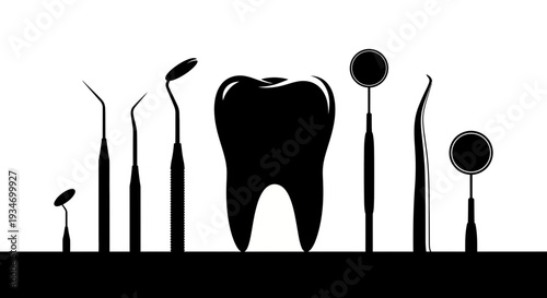 Dental Tools Silhouette: Promoting Oral Health, Showing Professional Equipment in Dental Clinic