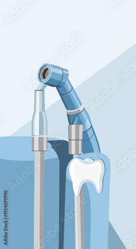 Dental Treatment Illustration Showcasing Tools and Procedure in Modern Artistic Healthcare Design