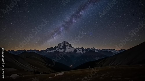 Milky Way Galaxy over Snowy Mountain Peak