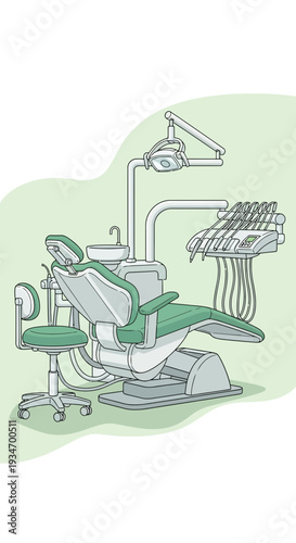 Depicting A Dental Office: Modern Chair, Instruments, And Hygienic Examination Setup