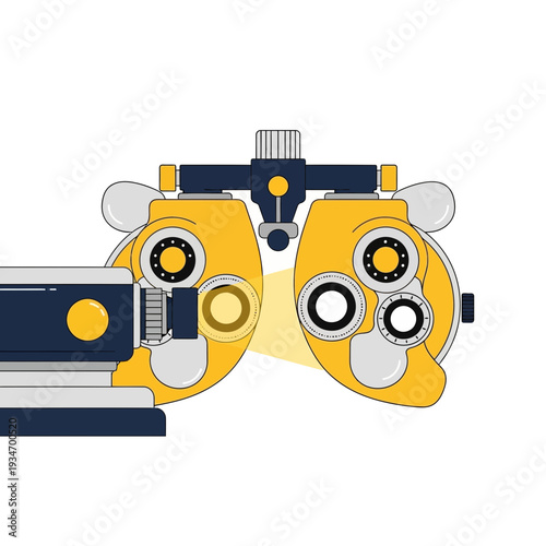 Depicting A Detailed Illustration of An Optometry Phoropter Device, Eye Exam Visual Aid