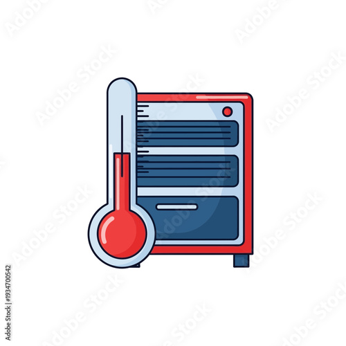 Depicting A Hot Computer Server Overheating Indicating High Temperatures, Vector Illustration