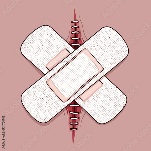 Depicting Wound Care and Bandage Application with Illustration for Medical Imagery