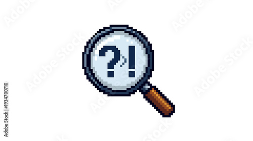 Magnifying glass with question mark and exclamation point, symbolizing curiosity, investigation, and discovery