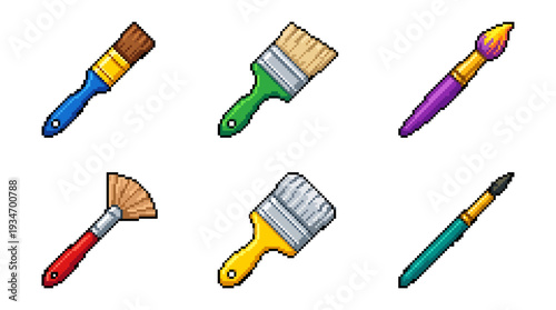 A vibrant collection of artist paint brushes, showcasing diverse shapes and colors, ideal for creative projects and design inspiration