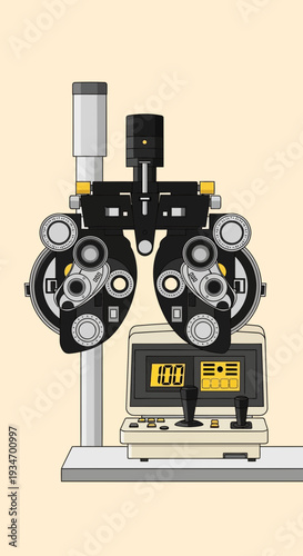 Depiction Of A Phoropter: Medical Diagnostic Tool For Precise Vision Assessment