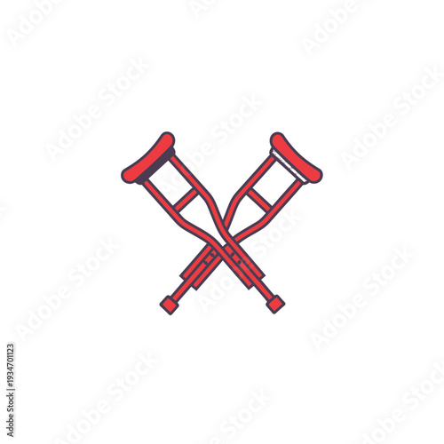 Depicting Medical Support: Red Crutches Illustrating Mobility Assistance and Injury Recovery