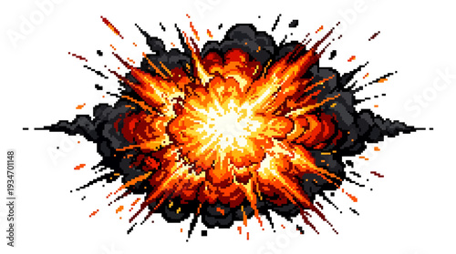 Vibrant burst of fiery energy and dark billowing smoke, an intense dynamic explosion graphic capturing a powerful impact or sudden force, ideal for visual effects