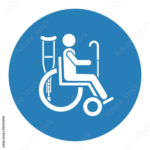 Depiction of Accessible Mobility and Assistive Devices in a Blue Circle Icon for Accessibility
