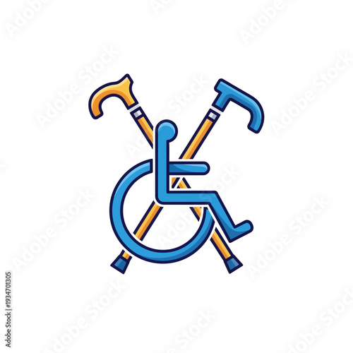 Depiction Of Elderly Care Accessibility Icon, Mobility Aid Symbol, Healthcare Illustration