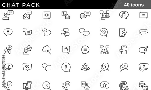 Chat Pack Thin Line Icons Set Conversational UI, Support Chat Bubbles, Customer Service Icons, Messaging App Elements and Digital Engagement Symbols for Communication