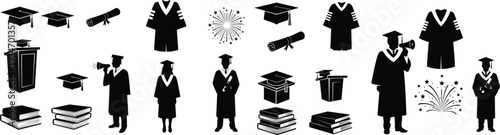 Graduation icons and silhouettes collection