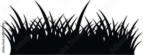 silhouette of lush green grass border isolated on white background vector design