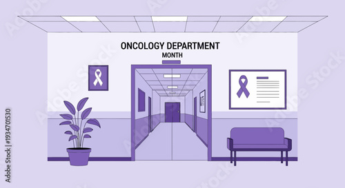 Depiction Of Oncology Department Showing Awareness Ribbon And Cancer Treatment Center