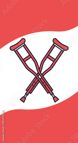 Depiction Of Red Crutches Symbolizing Mobility Challenges And Recovery With Abstract Background