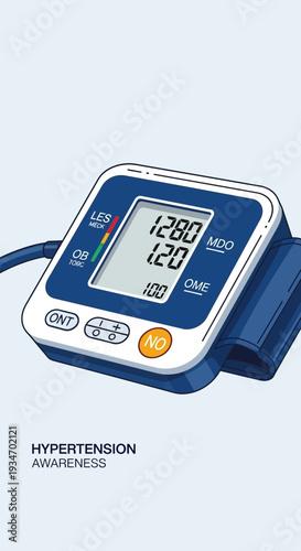 Digital Blood Pressure Monitor Depicting Elevated Reading: Medical Illustration and Health Awareness