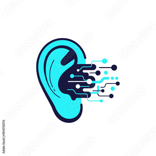 Digital Ear: Innovative Logo Illustrating Advanced Hearing Technology and Cybernetics