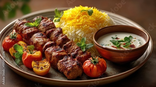 Iranian Chelo Kebab With Saffron Rice