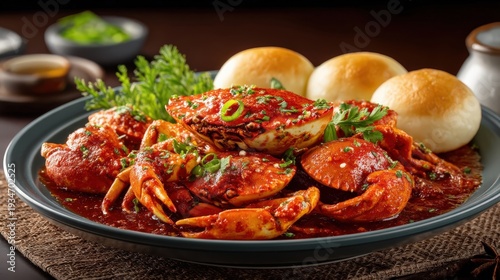 Singapore chili crab top view plate