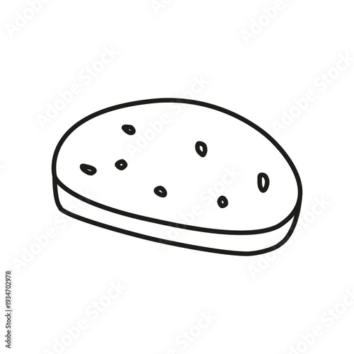 Cute doodle outline porous loaf slice isolated on white background. Hand drawn line art pastry for breakfast, cafe, bakery, packaging, posters, etc. Simple food illustration. Carbohydrates source.