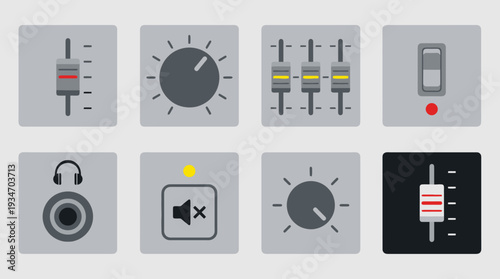 Set of Audio and User Interface Control Panel Elements Icons