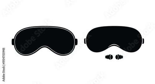 Two black sleep masks and earplugs on a white background