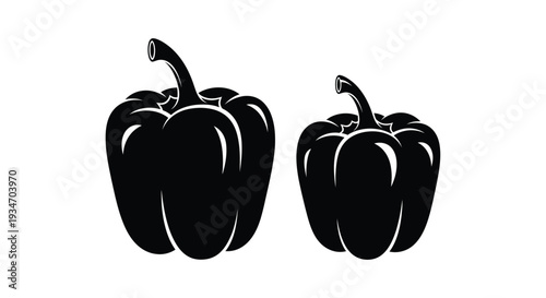 Two black silhouette illustrations of bell peppers on a white background