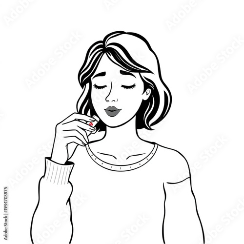 A woman with a mental health condition taking her daily medication matter-of-factly, destigmatization