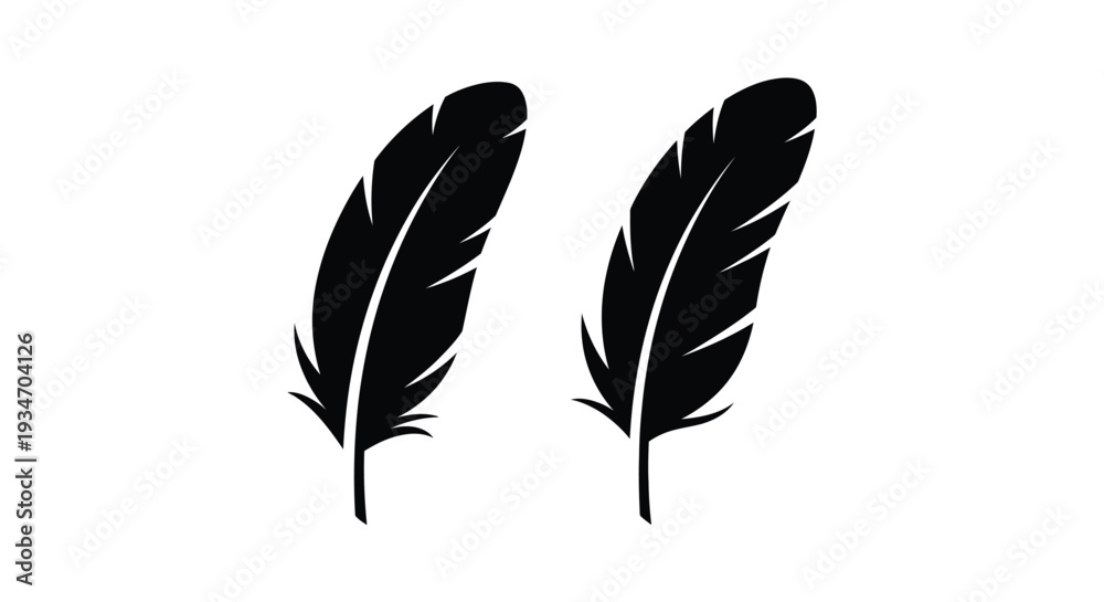 Obraz premium Two black feathers displayed against a plain white background