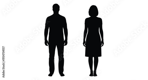Silhouettes of a man and woman standing facing forward on white