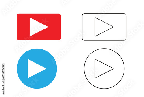 Play Button Icons: Red, Blue, and Outline Variations for Media Playback