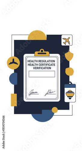 Digitally Crafted Health Certification Document Featuring Abstract Geometric Design Elements