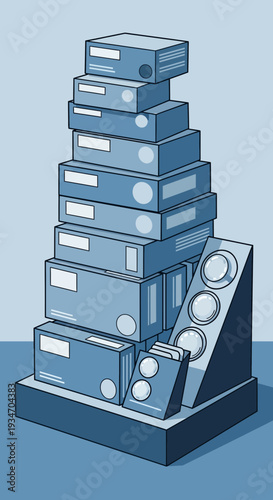 Digitally Crafted Illustration of a Stack of Packaged Goods and Presentation Elements