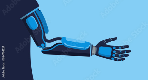 Digitized Limb: A Modern Cyborg's Enhanced Arm And Bionic Hand With Blue Accents