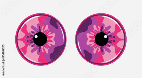 Dual Eyeballs: An Artistic Representation in Shades of Pink and Purple on White Background