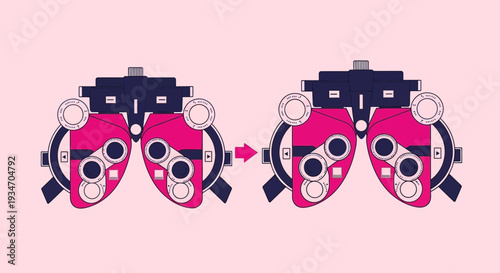 Dual Spectacle Instrument Illustration Depicting Eye Examination Process for Visual Acuity