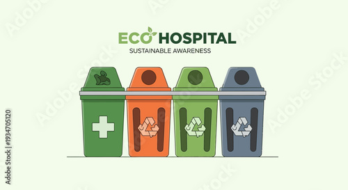 Eco Hospital Concept Illustrating Sustainability Awareness Through Waste Management System