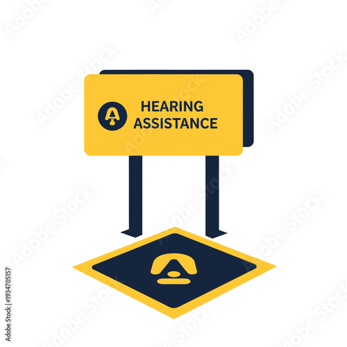 Distinctive Illustration Presenting Hearing Assistance Signage for Public Spaces and Venues