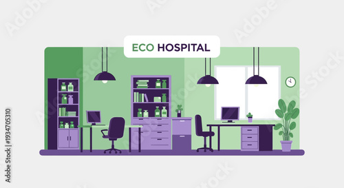 Eco Hospital Interior, Modern Office Space, Green Environment for Medical Professionals