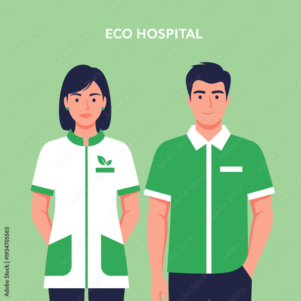 Fototapeta premium Eco-Conscious Healthcare Professionals: A Sustainable Team Promoting Wellness and Green Practices