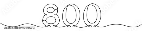 Continuous line drawing number eight hundred. Hand drawn mathematical symbol. Ideal for modern educational materials. Vector illustration isolated on white.