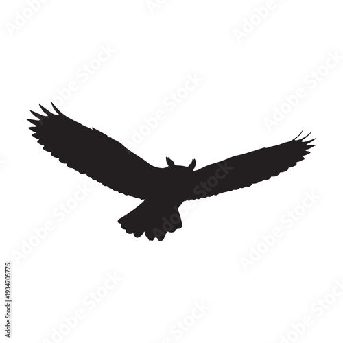 Great horned owl flying PNG isolated on transparent background, majestic bird of prey with outstretched wings, wildlife animal
