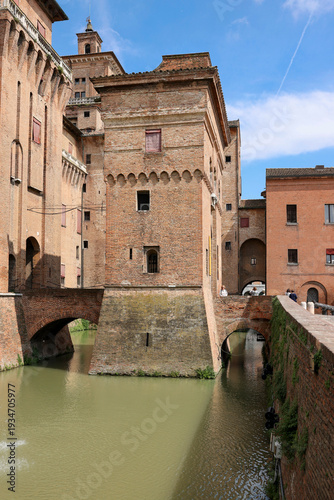 Castle Estense, a four towered fortress from the 14th century, Ferrara, Emilia-Romagna, Italy