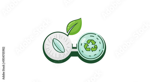 Eco-Friendly Contact Lens Case With Green Leaf And Recycle Symbol Illustration
