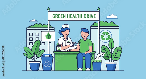 Eco-Friendly Health Initiatives: A Nurse Administering a Vaccine at a Green Health Drive