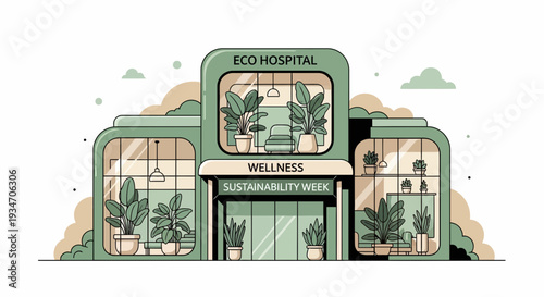 Eco-Friendly Hospital Building With Green Plants Emphasizing Health And Wellbeing