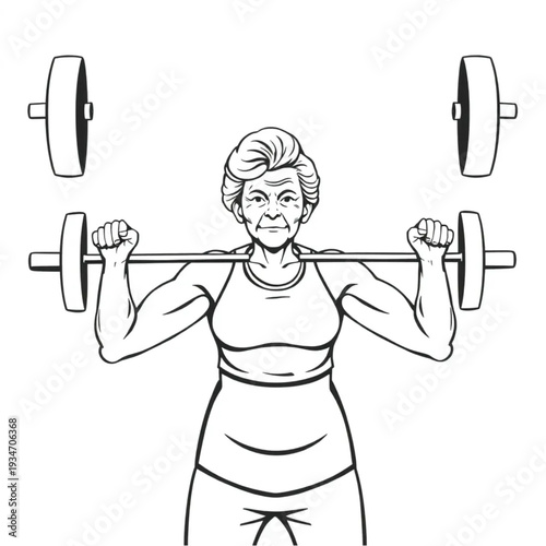 A 75-year-old woman doing strength training in a CrossFit gym, determination, fitness, no limits